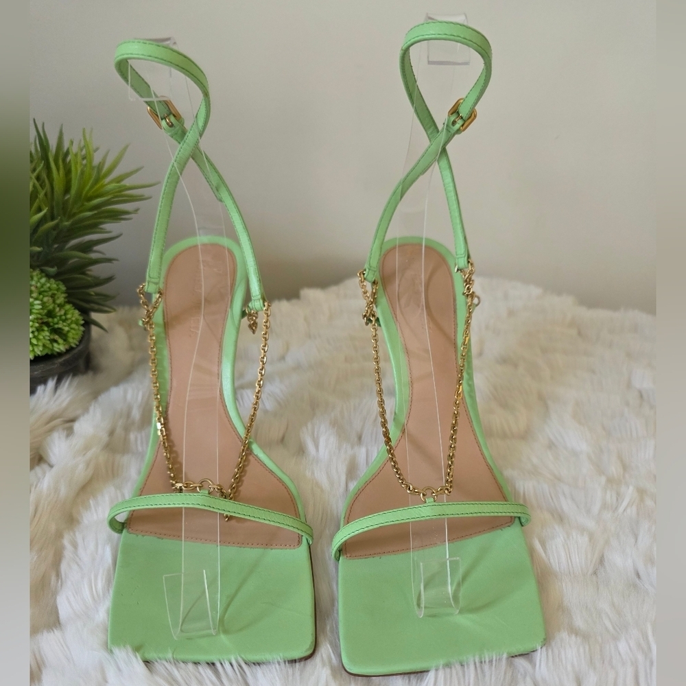 Bottega Veneta Stretch Chain Sandals Pistachio Green Square Toe EU 38.5/US 8.5 - Picture 2 of 16